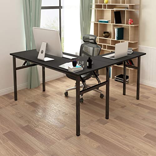 L Shaped Desk, Folding Computer Tables,55"x 55"Computer Corner Desk, Home Gaming Desk, Office Writing Workstation, Space-Saving, Easy to Assemble,Black