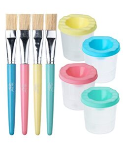 mr. pen- no spill paint cups with pastel colored lids, 4 pcs with 4 paint brushes, paint containers with lids, paint cups with lids for kids, paint cups for painting, spill proof paint cups for kids