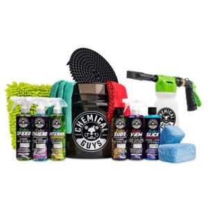 chemical guys hol362 16-piece arsenal builder ceramic car wash & protection kit with foam gun, bucket and (6) 16 oz car care cleaning chemicals (works w/garden hose)