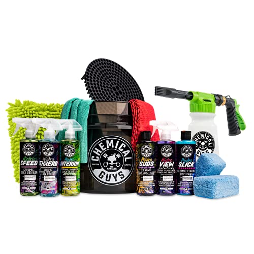 Chemical Guys HOL362 16-Piece Arsenal Builder Ceramic Car Wash & Protection Kit with Foam Gun, Bucket and (6) 16 oz Car Care Cleaning Chemicals (Works w/Garden Hose)