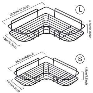 HengLiSam 2Pack Corner Shower Caddy Shelf, Wall Mounted Shower Bathroom Shelf with 4 Pack Adhesives, Storage Organizer for Bathroom, Kitchen, Laundry, Only for 90 Degrees Right Angle (Black)