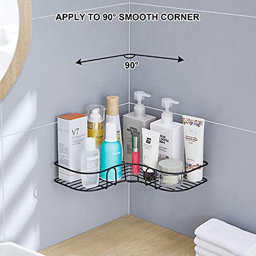 HengLiSam 2Pack Corner Shower Caddy Shelf, Wall Mounted Shower Bathroom Shelf with 4 Pack Adhesives, Storage Organizer for Bathroom, Kitchen, Laundry, Only for 90 Degrees Right Angle (Black)