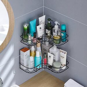 HengLiSam 2Pack Corner Shower Caddy Shelf, Wall Mounted Shower Bathroom Shelf with 4 Pack Adhesives, Storage Organizer for Bathroom, Kitchen, Laundry, Only for 90 Degrees Right Angle (Black)