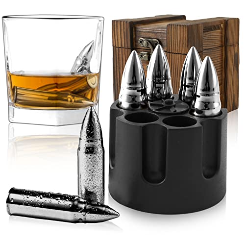 Gift for Fathers Day from Daughter Son Wife, Unique Whiskey Stones Bullets for Him Husband Grandpa Brother Anniversary Birthday, Cool Man Cave Gadgets Retirement Presents | Silver