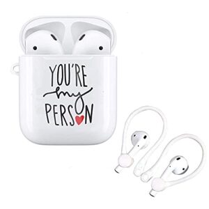 jaustee you're my person airpods case protective cover skin - greys anatomy white premium hard shell accessories kits for apple 2 &1- matching anti-lost hook your gifts (white-1)