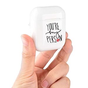 Jaustee You're My Person AirPods Case Protective Cover Skin - Greys Anatomy White Premium Hard Shell Accessories Kits for Apple 2 &1- Matching Anti-Lost Hook Your Gifts (White-1)