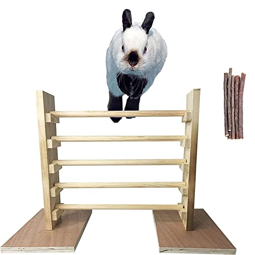 kathson Rabbit Jump Bar, Natural Wood Toy Set Adjustable Height Jump Hurdle Bar Rabbit Exercise Obstacle Training Games