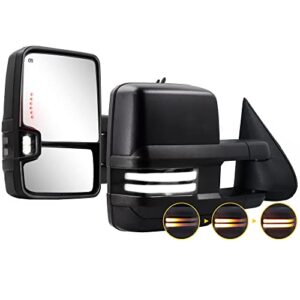towing mirrors switchback turn lights compatible with 2003-2007 chevy silverado gmc sierra tow mirrors with turn signal light running lights power glass backup lamp heated pair (black inside)