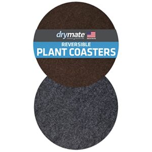 drymate plant coaster mat reversible, charcoal/brown, (12 inch), (set of 2), round/fabric, absorbent/waterproof - protects surfaces, contains liquids (usa made)