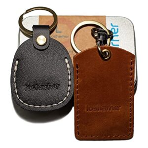 losharher genuine leather holder for airtag with key ring anti-scratch air tag keychain protective case anti-lost 2 pack
