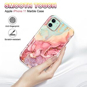 CASEFIV Compatible with iPhone 11 Case,Marble Pattern 3 in 1 Heavy Duty Shockproof Full Body Rugged Hard PC+Soft Silicone Drop Protective Women Girls Cover for iPhone 11 6.1 inch, Rose Gold