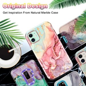 CASEFIV Compatible with iPhone 11 Case,Marble Pattern 3 in 1 Heavy Duty Shockproof Full Body Rugged Hard PC+Soft Silicone Drop Protective Women Girls Cover for iPhone 11 6.1 inch, Rose Gold