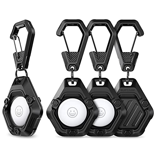 SUPCASE Unicorn Beetle Pro Series Case Designed for Apple AirTag (2021) GPS Tracker, Shockproof Soft Silicone Protective AirTag Holder with Keychain Carabiner (4 Pack, Black)