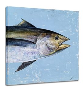 yhsky arts tropical fish canvas wall art with textured modern coastal paintings in blue color contemporary sea life pictures abstract artwork for living room bedroom bathroom decor