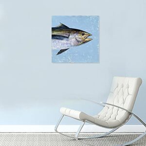 YHSKY ARTS Tropical Fish Canvas Wall Art with Textured Modern Coastal Paintings in Blue Color Contemporary Sea Life Pictures Abstract Artwork for Living Room Bedroom Bathroom Decor