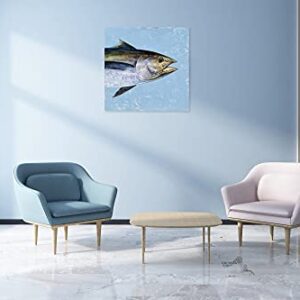 YHSKY ARTS Tropical Fish Canvas Wall Art with Textured Modern Coastal Paintings in Blue Color Contemporary Sea Life Pictures Abstract Artwork for Living Room Bedroom Bathroom Decor