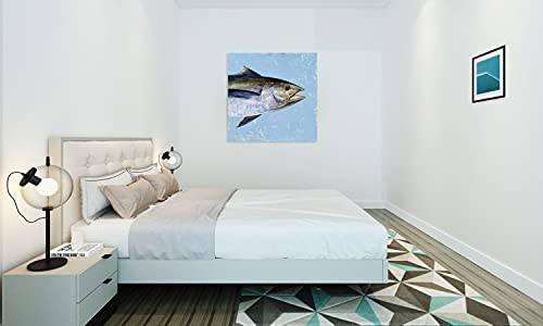 YHSKY ARTS Tropical Fish Canvas Wall Art with Textured Modern Coastal Paintings in Blue Color Contemporary Sea Life Pictures Abstract Artwork for Living Room Bedroom Bathroom Decor