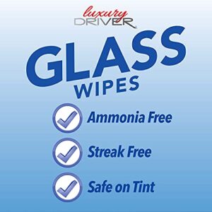 Car Glass Cleaner Wipes for Car interior Cleaning for Glass Wipes for Car Windows for Windshield for Glasses or Mirrors, Kitchen, Home and Auto by Luxury Driver - Ocean Breeze (6 Resealable Packs)