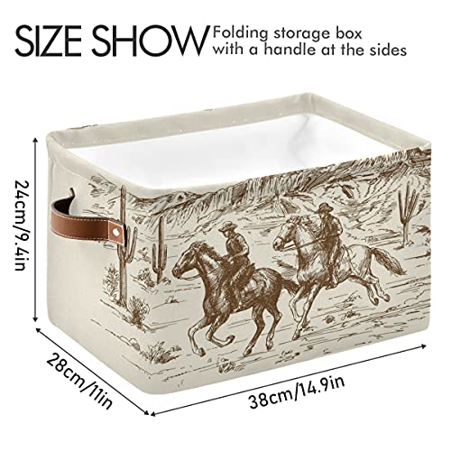 WELLDAY 2PCS Storage Basket Western Desert Cowboy Large Foldable Storage Bin Cube Collapsible Organizer