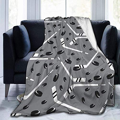 Throw Blanket Fluffy Blankets Grey Hockey Customized Lightweight Blanket for Couch Watching TV 60 x 50 Inch