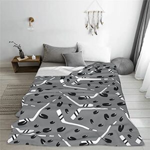 Throw Blanket Fluffy Blankets Grey Hockey Customized Lightweight Blanket for Couch Watching TV 60 x 50 Inch