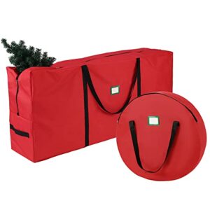 christmas tree wreath storage bag, 2 pack container bags fits up to 9 foot large artificial xmas tree & 30" holiday garland wreaths, 600d waterproof oxford durable handles & sleek zipper & card slot