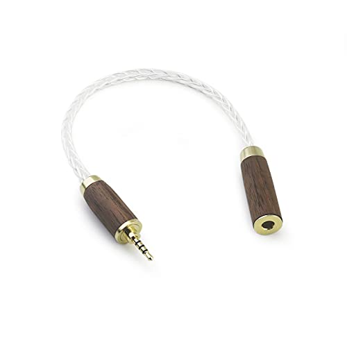 NewFantasia 2.5mm Balanced Male to 4.4mm Balanced Female Portable Headphone Adapter Jack Convert Cable 8 Cores 6N OCC Copper Single Crystal Silver Plated Wire Walnut Wood Shell