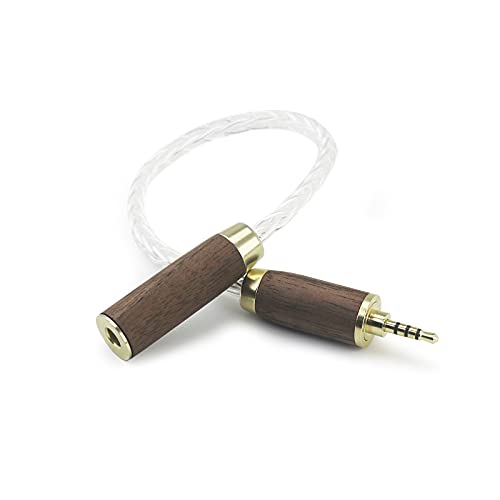 NewFantasia 2.5mm Balanced Male to 4.4mm Balanced Female Portable Headphone Adapter Jack Convert Cable 8 Cores 6N OCC Copper Single Crystal Silver Plated Wire Walnut Wood Shell