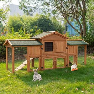 rabbit hutch outdoor 74" extra large bunny cage with 2 runs house small animal habitats for guinea pigs hamster removable tray two tier waterproof roof pet supplies cottage poultry pen enclosure