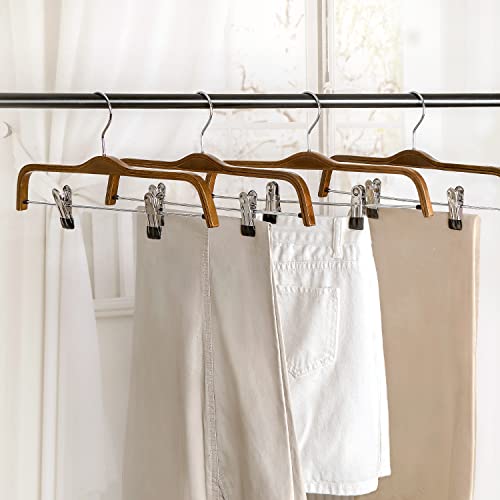 TOPIA HANGER Wooden Pants Hangers,Slim Natural Wood Skirt Hangers with Anti-Rust Hook and Adjustable Metal Clips, Perfect for Skirts,Pants,Slacks-10 Pack-CT17A