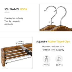 TOPIA HANGER Wooden Pants Hangers,Slim Natural Wood Skirt Hangers with Anti-Rust Hook and Adjustable Metal Clips, Perfect for Skirts,Pants,Slacks-10 Pack-CT17A