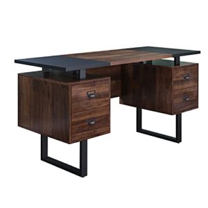 moderion computer desk for home office with 4 large drawers, rustic wood writing study table with metal frame, 59” x 21.7” x 29.5”, easy assembly, brown and black ctsz20401wacm
