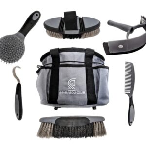 Rugged Horse Grooming Kit - Seven Piece Grooming Kit for Horses. Contains Horse Brushes, Hoof Pick, Sweat Scraper and Grooming Tote