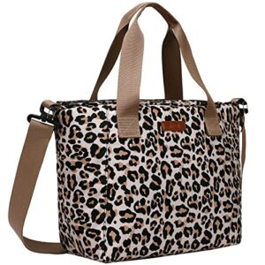 mier lunch bags for women large insulated lunch tote bag lunchbox container for work college travel beach, adjustable shoulder strap, leopard