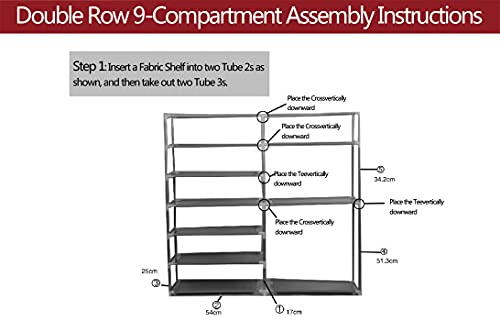 QJing Boot Shoe Rack Storage for Closet, 6 Row 2 Line/Dual Rows 12 Lattices Shoe Rack Organizer, with Non-Woven Fabric Cover,Durable and Stable，Save space,L42.1 x W11.61 x H45.3 (Wine Red)