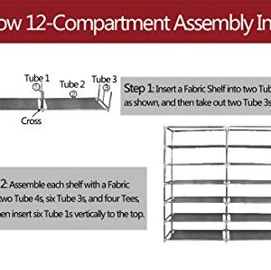 QJing Boot Shoe Rack Storage for Closet, 6 Row 2 Line/Dual Rows 12 Lattices Shoe Rack Organizer, with Non-Woven Fabric Cover,Durable and Stable，Save space,L42.1 x W11.61 x H45.3 (Wine Red)