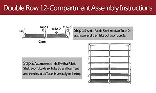 QJing Boot Shoe Rack Storage for Closet, 6 Row 2 Line/Dual Rows 12 Lattices Shoe Rack Organizer, with Non-Woven Fabric Cover,Durable and Stable，Save space,L42.1 x W11.61 x H45.3 (Wine Red)