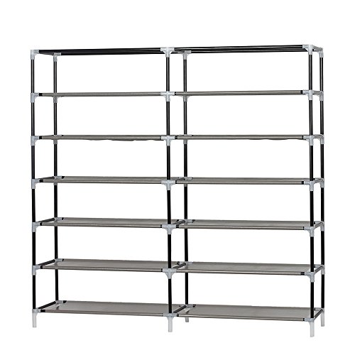 QJing Boot Shoe Rack Storage for Closet, 6 Row 2 Line/Dual Rows 12 Lattices Shoe Rack Organizer, with Non-Woven Fabric Cover,Durable and Stable，Save space,L42.1 x W11.61 x H45.3 (Wine Red)