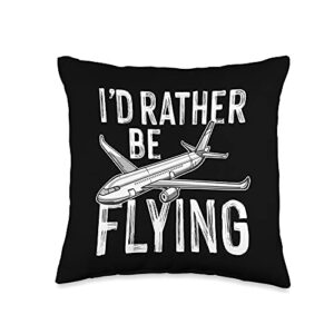 pilot t-shirts for men aviator retro gifts i'd rather be flying airplane classic steward throw pillow, 16x16, multicolor