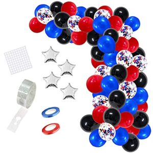 red blue black balloon garland arch kit, royal blue red black latex confetti balloon 16ft arch strip ribbon for kid super spider hero man theme 3rd 4th boy birthday graduation party decors