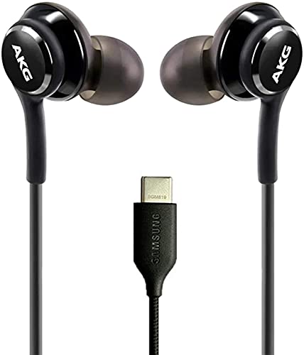 SGNics 2021 Stereo Headphones for Samsung Galaxy Tab A7 Lite Braided Cable - Designed by AKG - with Microphone (Black) USB-C Connector