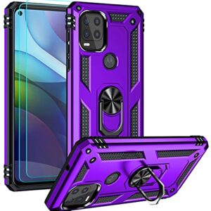 Androgate Compatible with Moto G Stylus 5G Case with HD Screen Protector, Military-Grade Ring Holder Stand Car Mount 16ft Drop Tested Protective Cover Phone Case for Motorola Moto G Stylus 5G, Purple