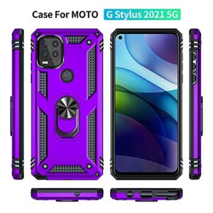 Androgate Compatible with Moto G Stylus 5G Case with HD Screen Protector, Military-Grade Ring Holder Stand Car Mount 16ft Drop Tested Protective Cover Phone Case for Motorola Moto G Stylus 5G, Purple