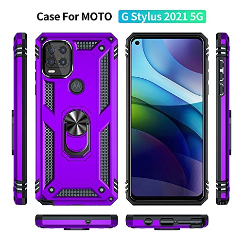 Androgate Compatible with Moto G Stylus 5G Case with HD Screen Protector, Military-Grade Ring Holder Stand Car Mount 16ft Drop Tested Protective Cover Phone Case for Motorola Moto G Stylus 5G, Purple