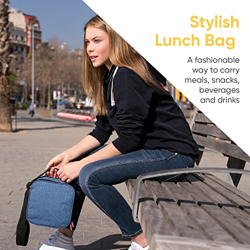 Insulated Lunch Bag with Containers, Thermal Lined Lunch Box for Men/Women Reusable Leak Proof Containers for Work School Travel and Beach Denim Blue Small Lunch Bag with Adjustable Strap