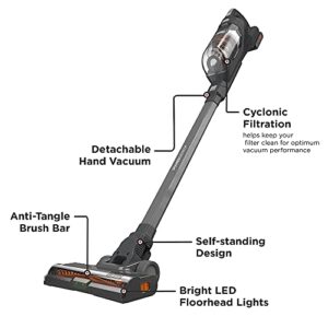 BLACK+DECKER POWERSERIES+ 20V MAX Cordless Vacuum, LED Floor Lights, Lightweight, Portable, Battery Included (BHFEA18D1)