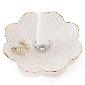 ruimic ceramic white mandala jewelry holder decorative ring holder/trinket tray valentine's day engagement wedding birthday gifts for women her