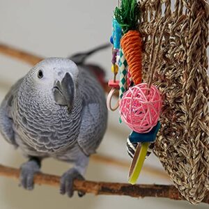 GILYGI 16.5×8.3 Inches Bird Foraging Wall Toys, Parrot Seagrass Woven Mat with Colorful Chewing Toys, Bird Activity Wall Toy for Conures Cockatiels African Grey Amazon Medium and Large Parrots