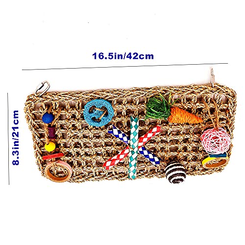 GILYGI 16.5×8.3 Inches Bird Foraging Wall Toys, Parrot Seagrass Woven Mat with Colorful Chewing Toys, Bird Activity Wall Toy for Conures Cockatiels African Grey Amazon Medium and Large Parrots