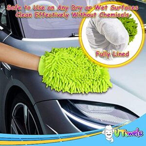 Large Car Wash Mitt, Microfiber Auto Detailing Towel Cleaning Cloth Rag (1 Large Car Detailing Mitt and 1 Large Drying Towel, Green, Blue)